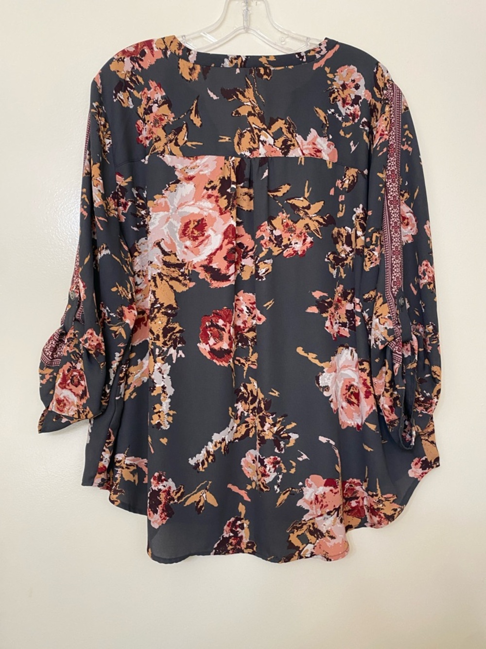 Maurices Dark Floral V-Neck Roll-Sleeve Tunic - Picture 4 of 4